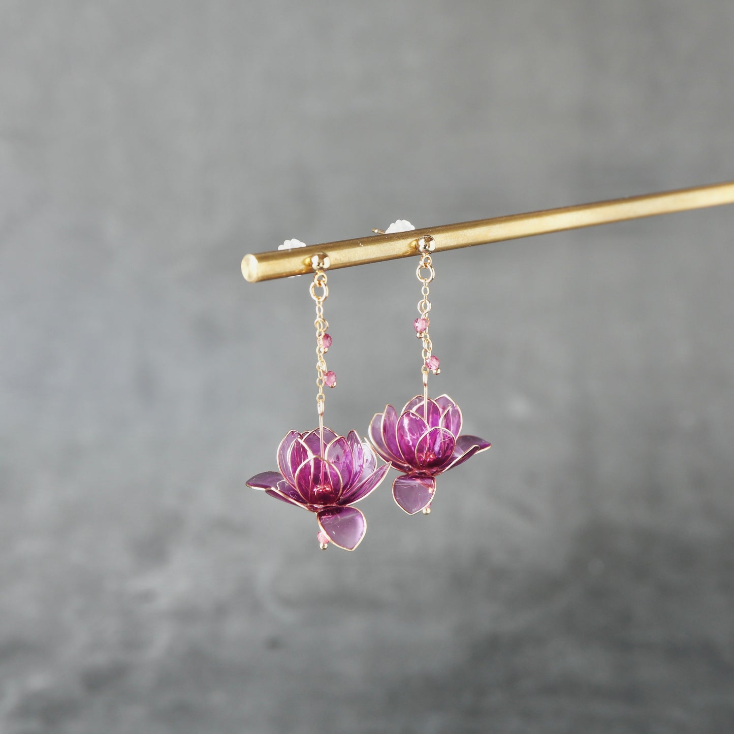 Purple Magnolia Blossom Earrings