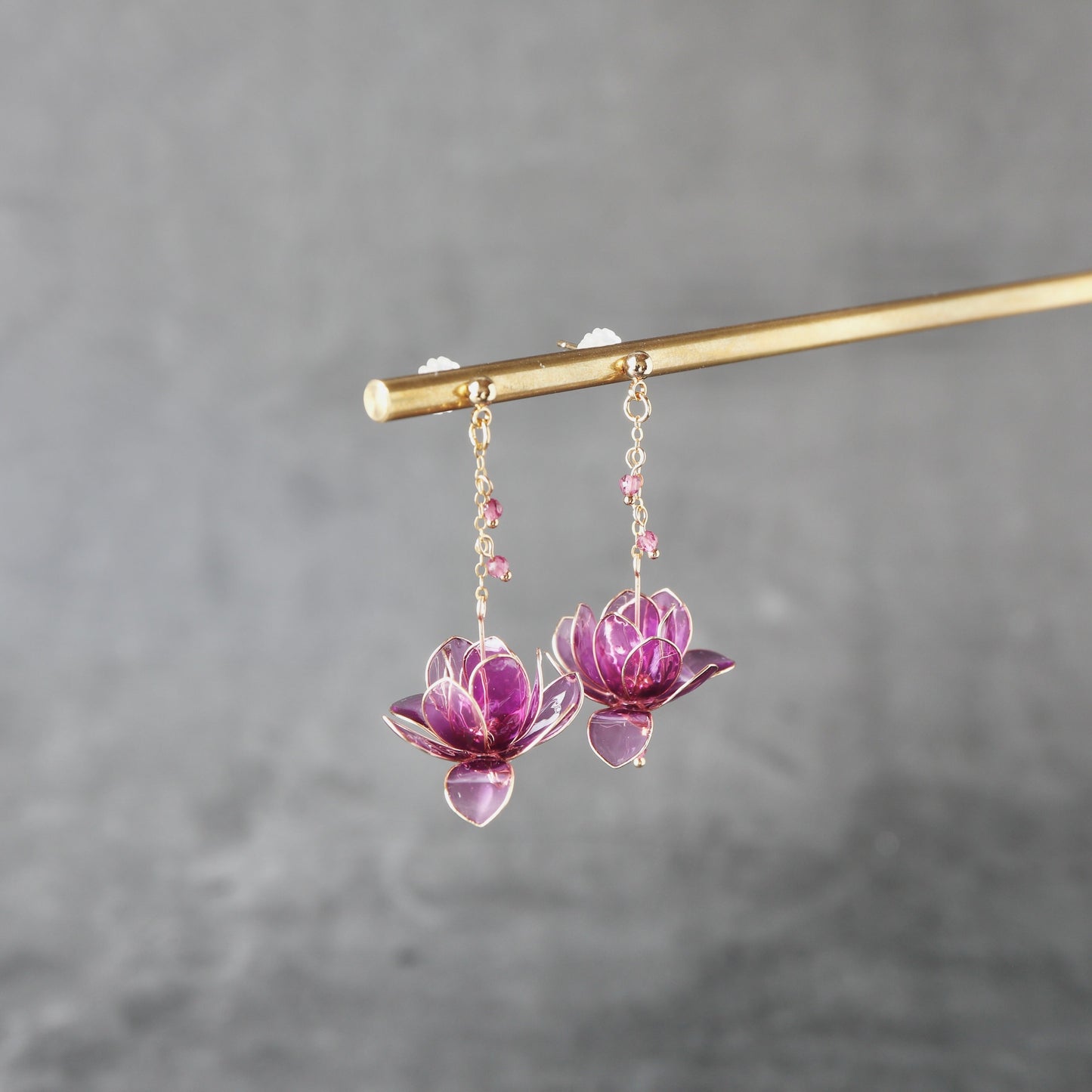 Purple Magnolia Blossom Earrings
