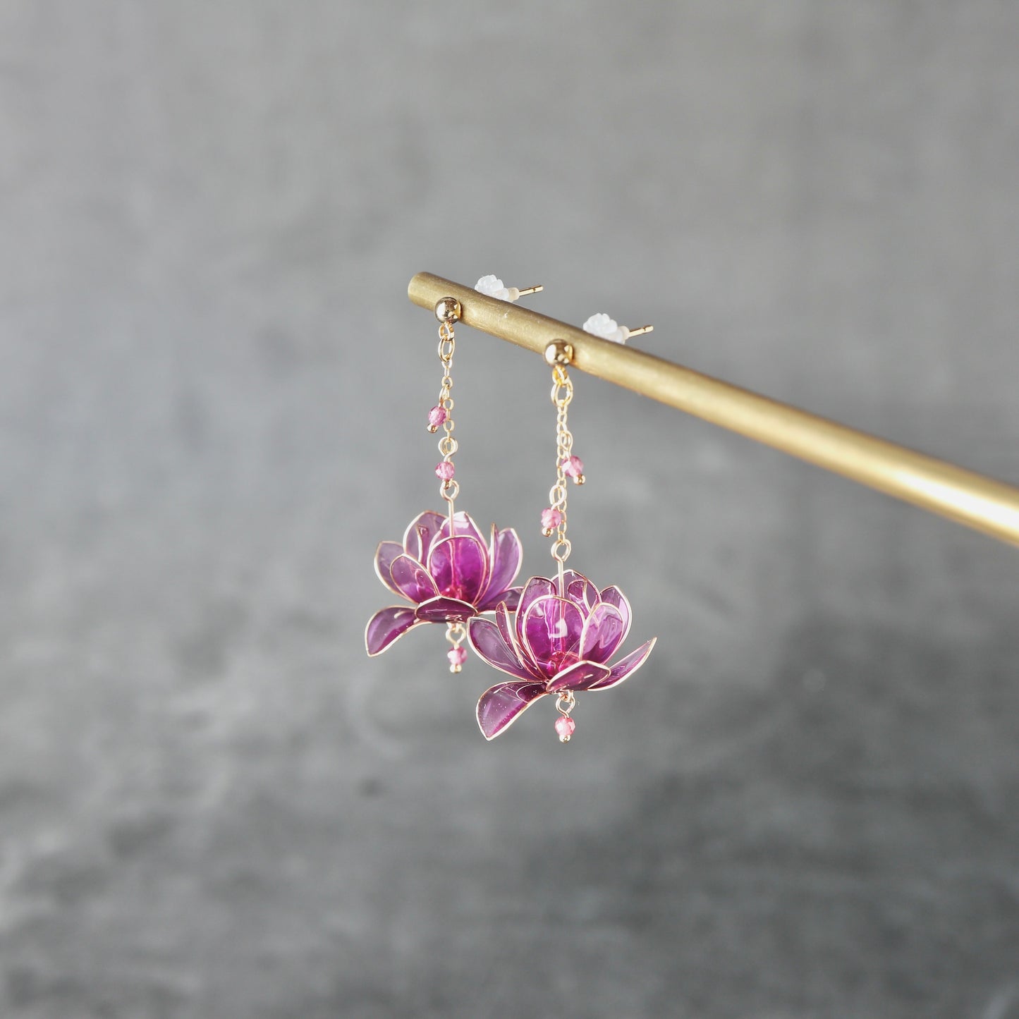 Purple Magnolia Blossom Earrings