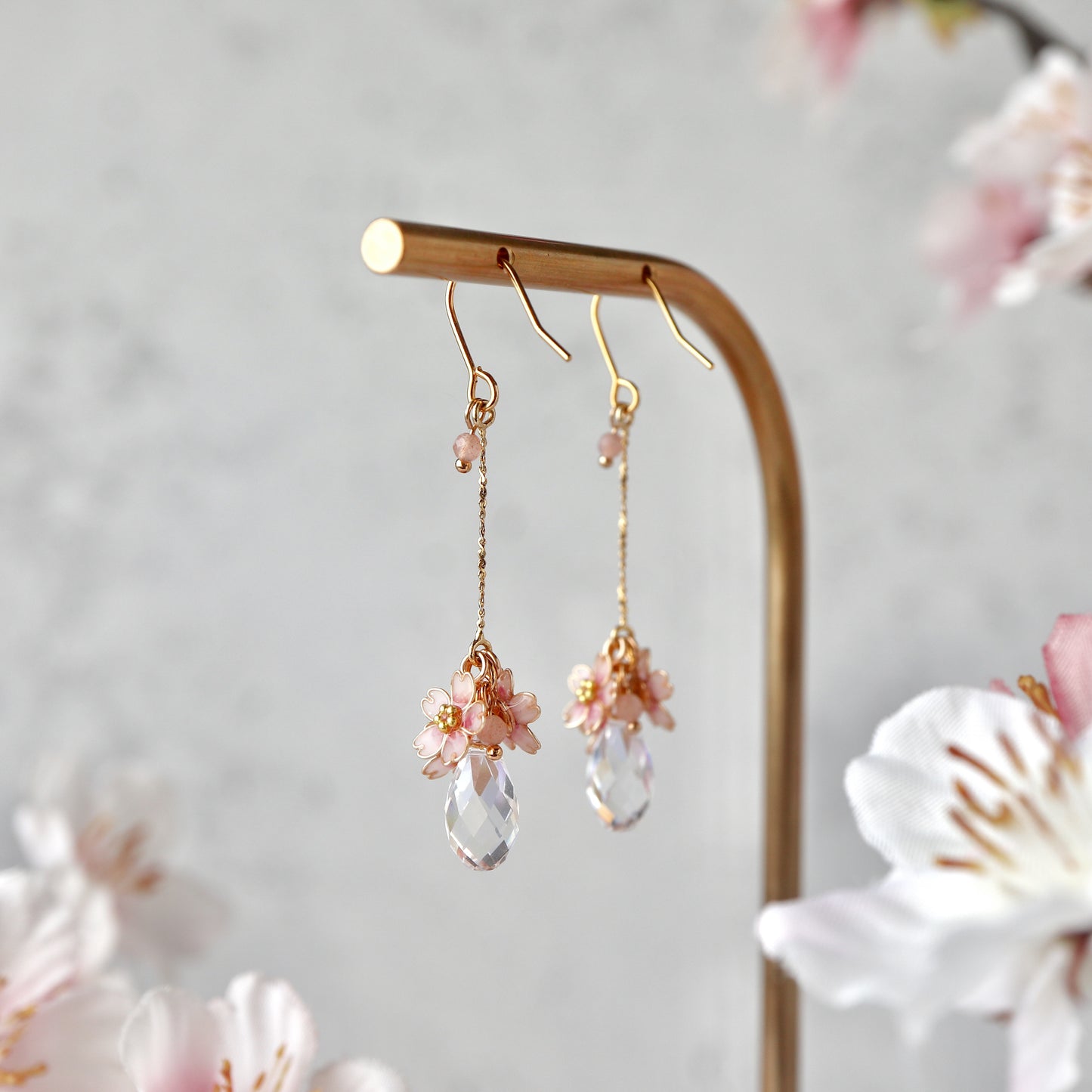 Cherry Blossom  with Crystal Drop | spring jewelry